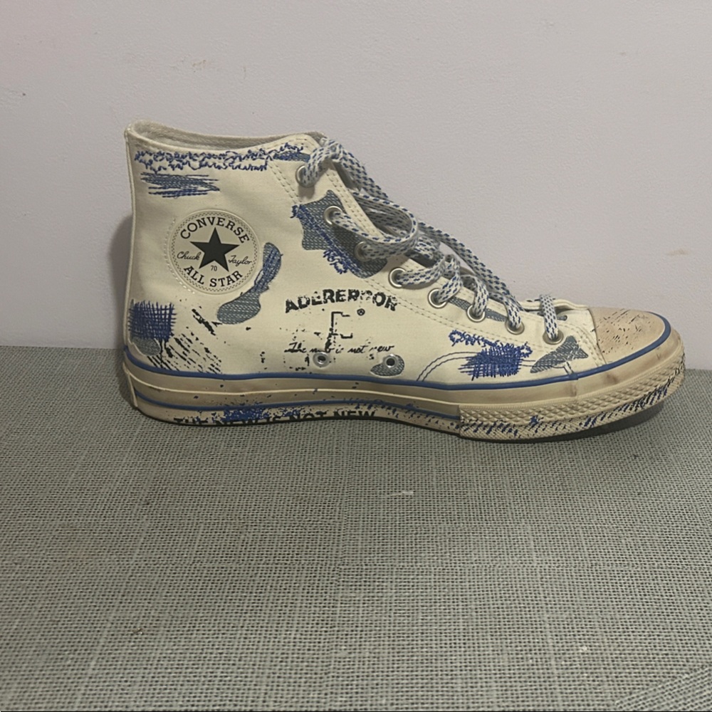 Converse Men’s High-Top Sneakers - White and Blue Graffiti